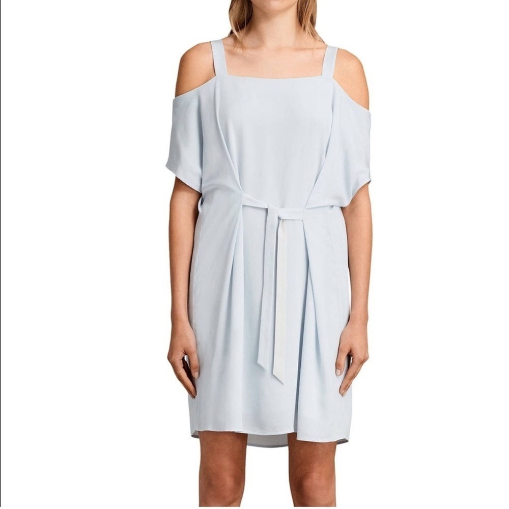ALLSAINTS LIGHT BLUE COLD SHOULDER TIE BACK OR FRONT SHORT DRESS VISCOSE S M